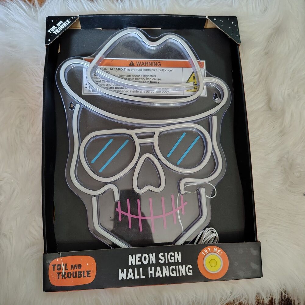 Skull Neon Light Toil & Trouble New